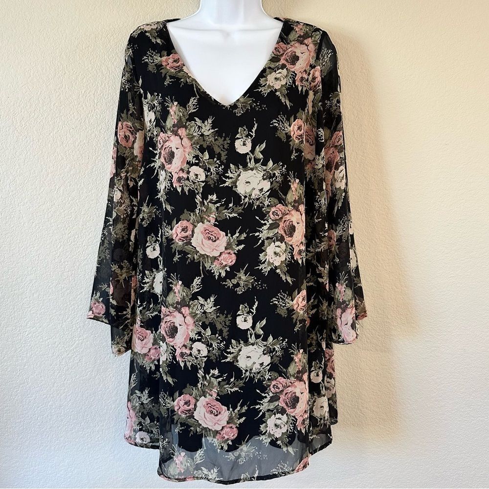 Black and Pale Pink Floral Dress